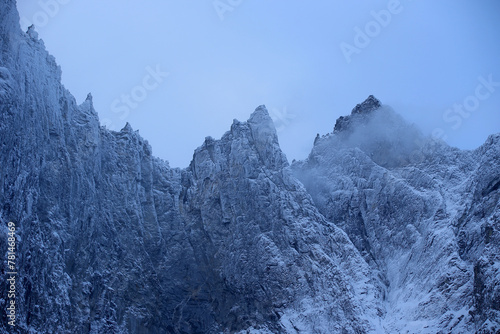 Obraz na płótnie Trollveggen mountains in winter (Norway). w salonie