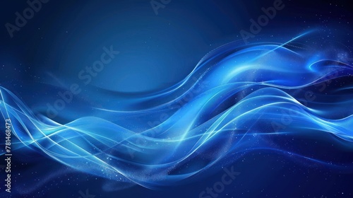 Blue dynamic glowing wave technology abstract background. AI generated image