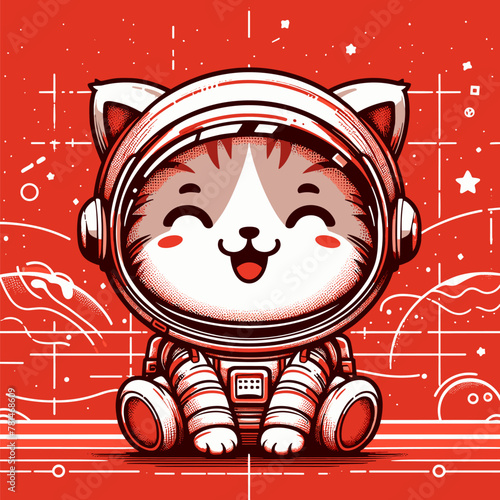 Astronaut Cat amidst Crimson Cosmos