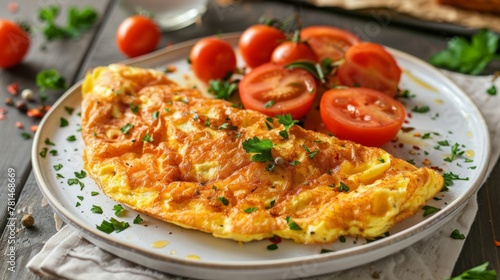 Omelet with fresh tomatoes and parsley