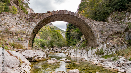 Romanesque bridge of Isaba in Valle de Belagua, Navarra, Spain. photo