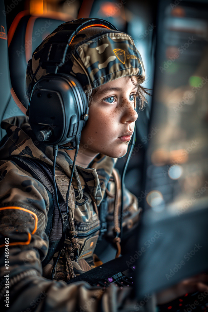 A boy is playing a video game with a face of concentration A boy is playing a video game with a face of concentration