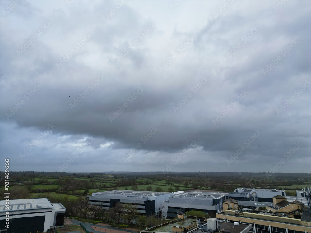 Aerial View of Elstree London City of England Great Britain during Cloudy and Windy Day. April 4th, 2024 Aerial View of Elstree London City of England Great Britain during Cloudy and Windy Day. April 4th, 2024
