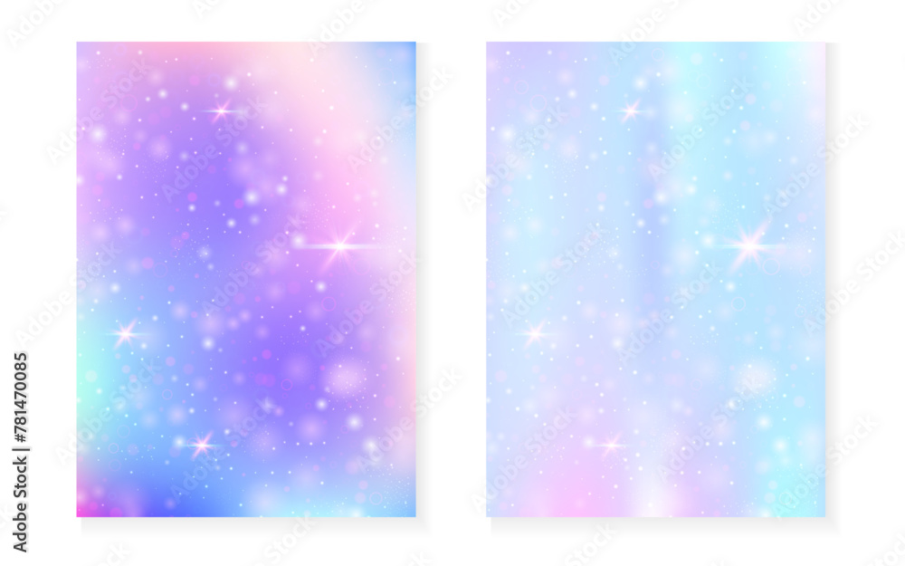 Princess background with kawaii rainbow gradient. Magic unicorn hologram. Holographic fairy set. Creative fantasy cover. Princess background with sparkles and stars for cute girl party invitation. Princess background with kawaii rainbow gradient. Magic unicorn hologram. Holographic fairy set. Creative fantasy cover. Princess background with sparkles and stars for cute girl party invitation.