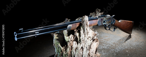 Wood stocked old west style lever action rifle