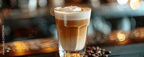 coffee in clear glass with milk foam by Barista