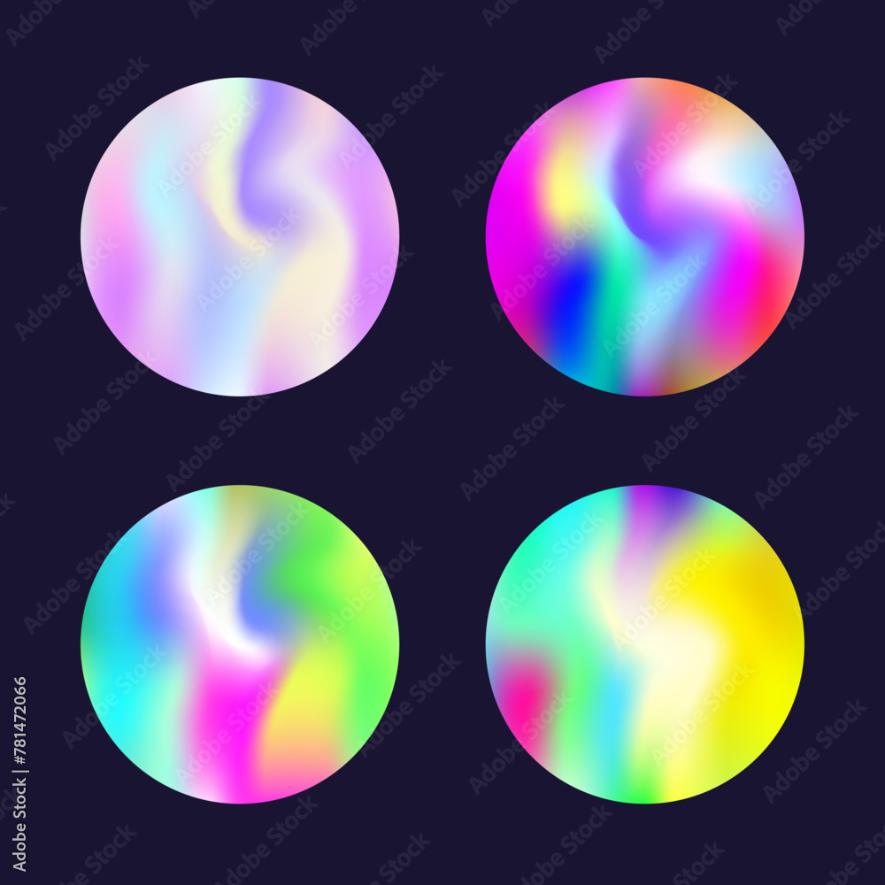 Holographic abstract backgrounds set. Gradient hologram. Plastic holographic backdrop. Minimalistic 90s, 80s retro style graphic template for placard, presentation, banner, brochure. Holographic abstract backgrounds set. Gradient hologram. Plastic holographic backdrop. Minimalistic 90s, 80s retro style graphic template for placard, presentation, banner, brochure.