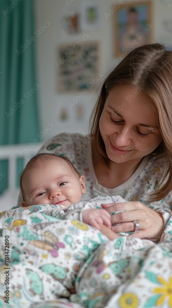 Crop mother adjusting swaddle on newborn baby Crop mother adjusting swaddle on newborn baby