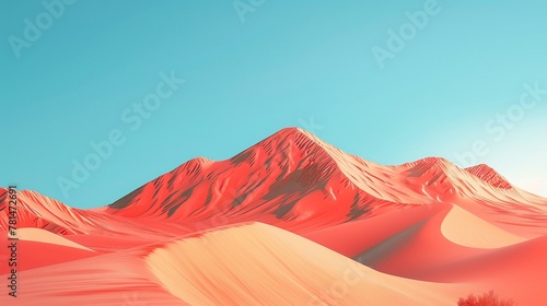 Desert landscape with sand dunes and clear blue sky, minimalistic nature scenery photo
