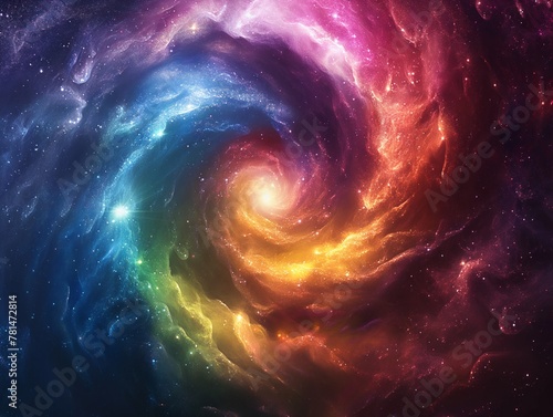 A colorful spiral of stars and galaxies. The colors are vibrant and the spiral is very large. Concept of wonder and awe at the vastness of the universe