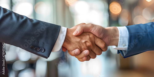 Close-up of Professional Handshake Against Blurred Office Background