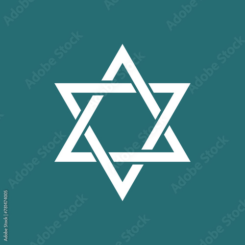Star of David Minimalist Jewish Religious Symbol Vector Illustration Isolated on Teal Background.eps