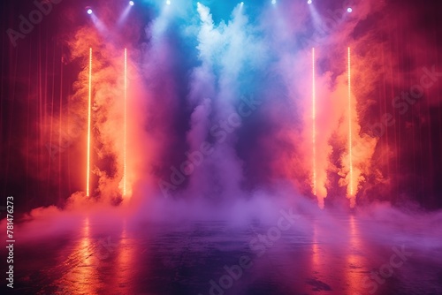 stage opening background with light effects and smoke