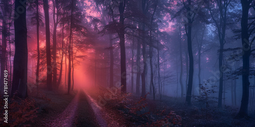 Mystical Twilight Glow in Enchanted Autumn Forest