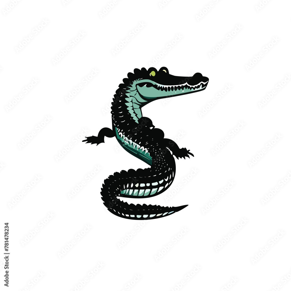 Fototapeta premium Dynamic vector illustration featuring a detailed crocodile design on a clean white background, perfect for logos, icons, or stickers. This editable layered vector showcases the fierce beauty of this w
