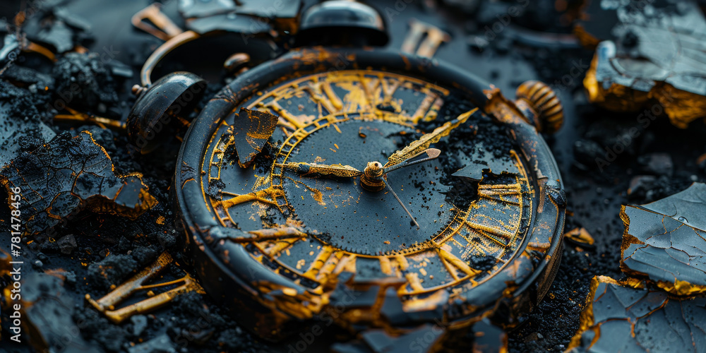 Burnt Vintage Watch on Charred Surface - Concept of Lost Time