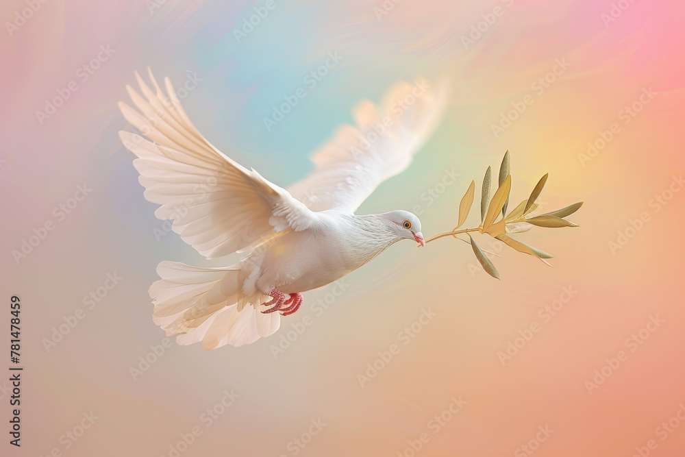 A white dove with an olive branch in its mouth. Noah's Ark concept. A white dove with an olive branch in its mouth. Noah's Ark concept.