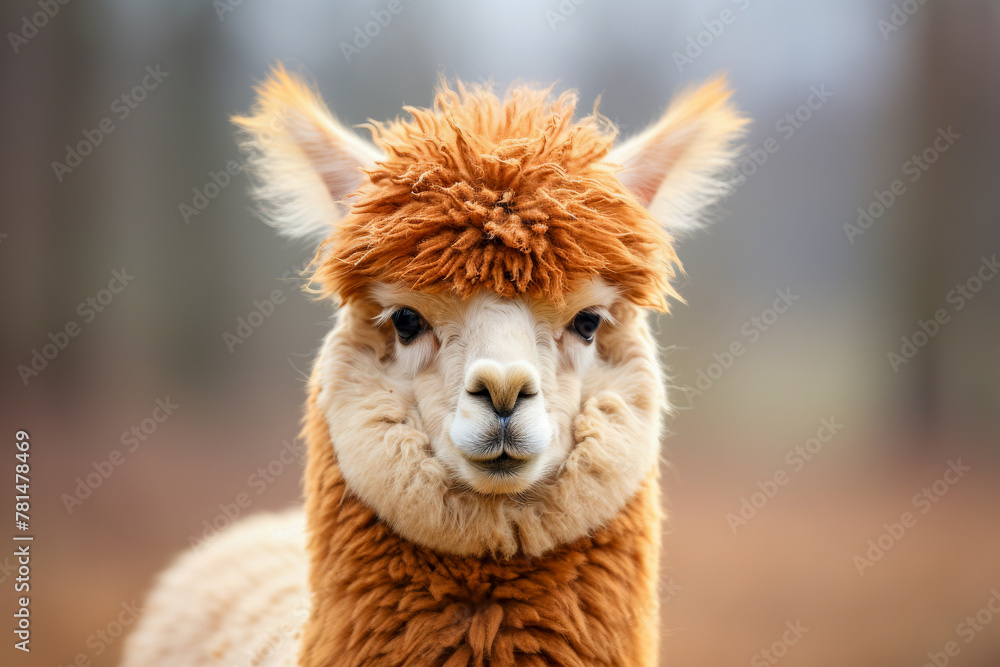 Majestic Alpaca Portrait with Fluffy Wool in Natural Setting