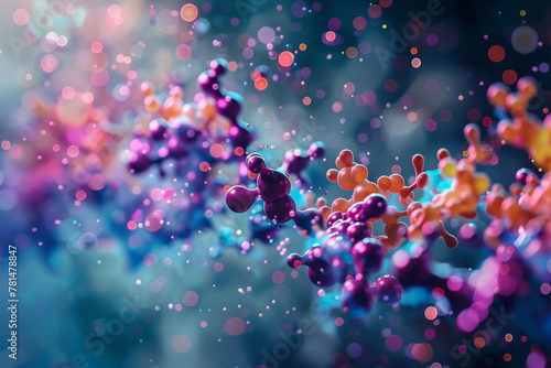 Abstract Colorful Molecular Structure with Bokeh Background