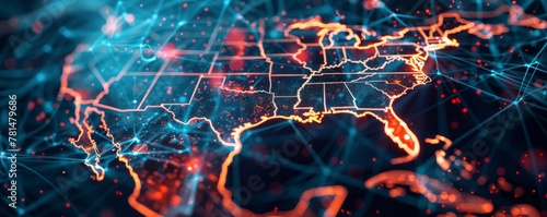 Digital network across north america map