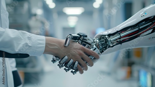 Handshake between human and robot in modern lab