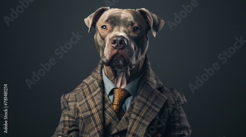 Dapper dog in suit and tie on dark background