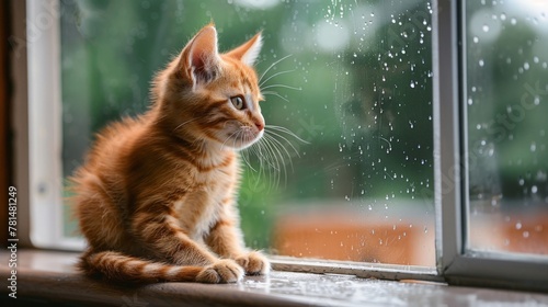 Small feline perched on windowsill