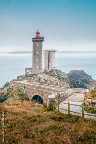 The lighthouse of Petit Minou, located on the coast of the Iroise Sea, is a maritime icon and a historical monument of Brittany. In Plouzane, Brittany, France