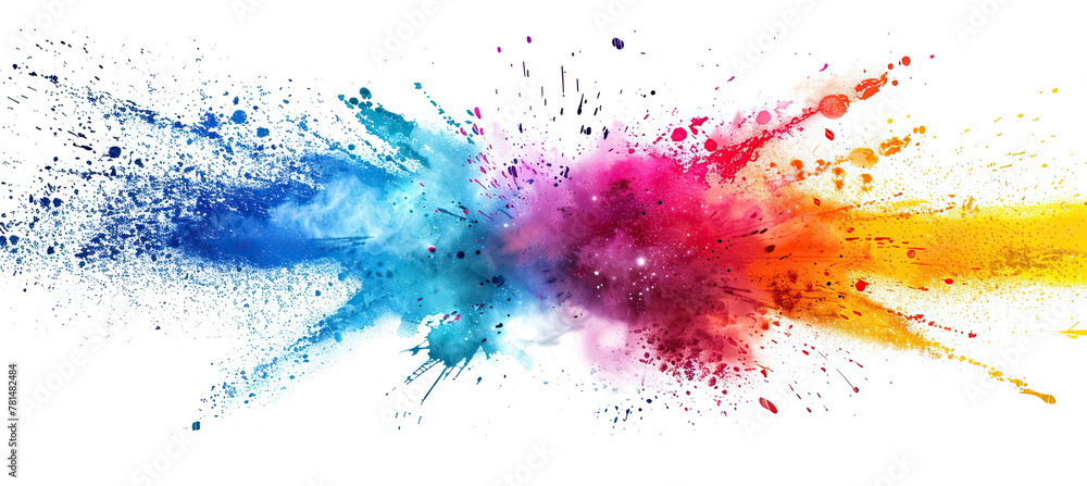 Colorful paint splashes powder explosion on white background
