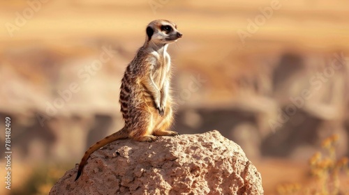 A meerkat sitting on rock desert
