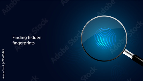Magnifying glass looking at fingerprints On a blue background, technology in scientific forensics, DNA, forensics.