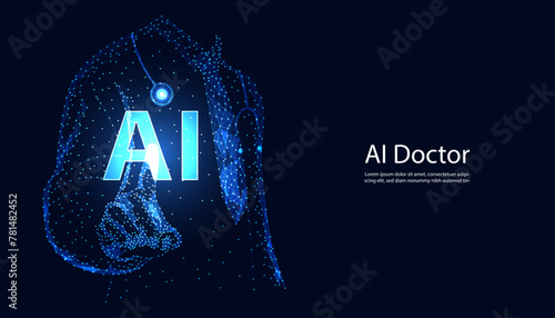 blue doctor wireframe  ai medical line medical treatment illustration Use AI to help treat concept and modern on health background health insurance  photo