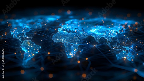 Digital world map with connected nodes