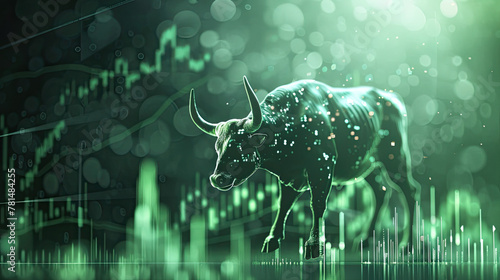 Stock market bull market trading Up trend of graph green background rising price