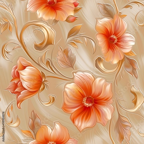 Golden suede like flower pattern wallpaper	