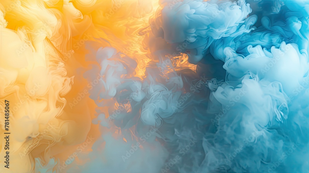 Fototapeta premium Gentle collision of baby blue and soft yellow smoke