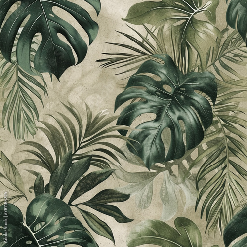 soft colored suede like wallpaper with jungle leaf pattern seamless