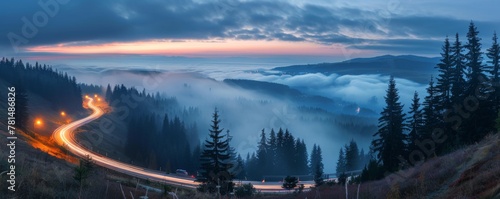 Serene mountain road at twilight