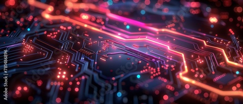 Neon lit circuits, futuristic sci fi design, rich colors on black, glowing line art