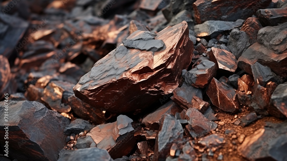 Closeup photograph of raw copper ore extracted from copper mine Closeup photograph of raw copper ore extracted from copper mine