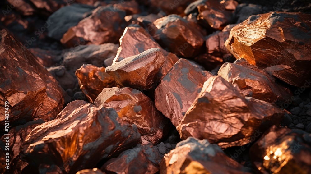 Closeup photograph of raw copper ore extracted from copper mine Closeup photograph of raw copper ore extracted from copper mine