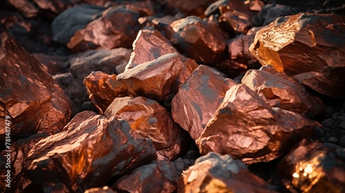 Closeup photograph of raw copper ore extracted from copper mine