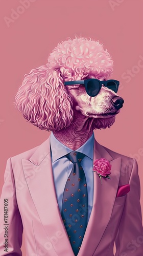 Stylish poodle in suit with sunglasses