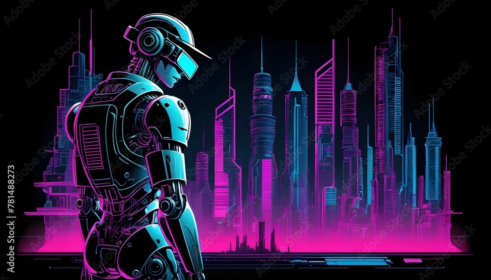 A-Robotic-Architect-With-A-Synthwave-Inspired-Blue-