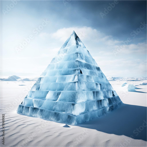 A pyramid made of ice blocks. photo