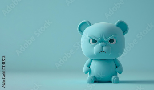 Grumpy Blue Bear Toy on a Mint Background  Room for Text