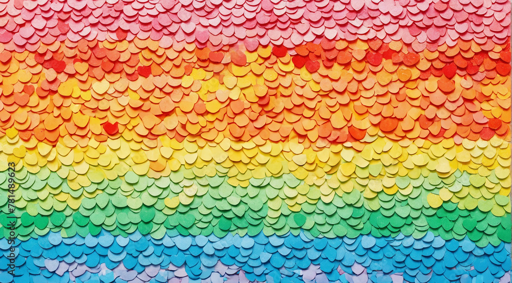 Pride Month, LGBTQ, homosexual, abstract background made from rainbow paper hearts, copy space