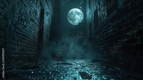 Bandit lurking in shadowy alley, medium shot, moonlit, suspenseful atmosphere, thriller style photo