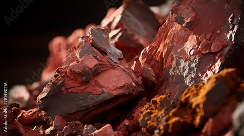 Closeup photograph of raw bauxite ore extracted from bauxite mine
