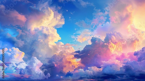 Vibrant and colorful cloudscape with dramatic lighting at sunset